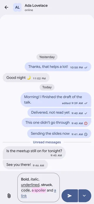 Composer with formatted text and the send button